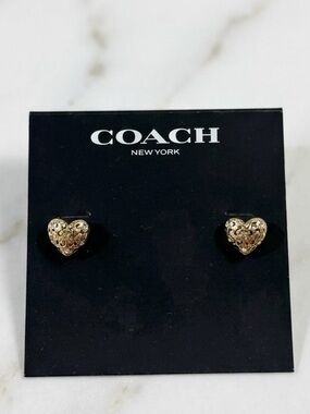 COACH Faux Stone Signature Quilted Heart Stud Earrings